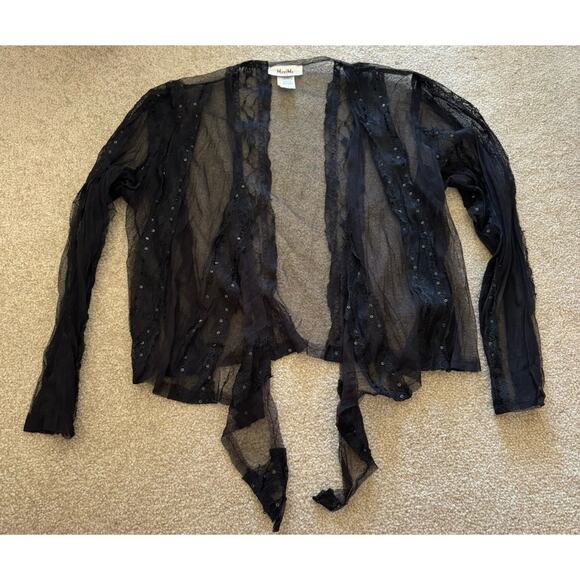 Vintage MaxMia Black Sheer Long Sleeve Sequined Shawl ￼ - Picture 2 of 4